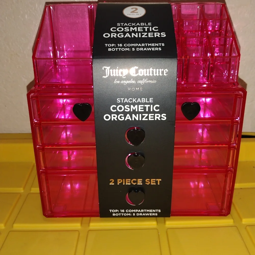 JUICY COUTURE STACKÀBLE COSMETIC ORGANIZER CLEAR PINK JUICY COUTURE ORGANIZER